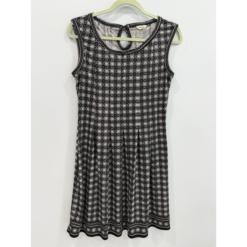 Max Studio Dress M Black White Print Sleeveless Fit Flare Stretch Knit Mod Style - Picture 2 of 9